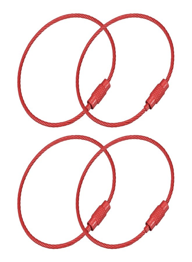 METALLIXITY Wire Keychains (160mm/6.3") 4Pcs, Carbon Steel Wire Keychains Loops Tag Cable Rings for Hanging Luggage Tags or ID Tags, Red - Image 1